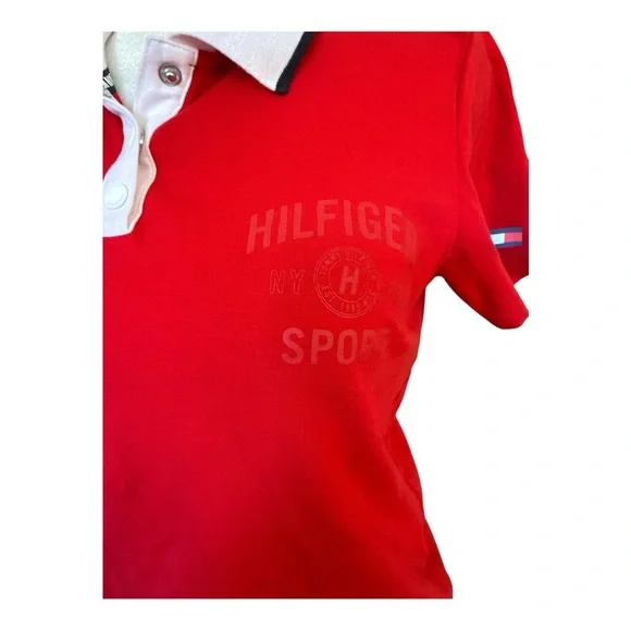 Tommy Hilfiger Women's Red Polo Shirt Cropped - Picture 3 of 6